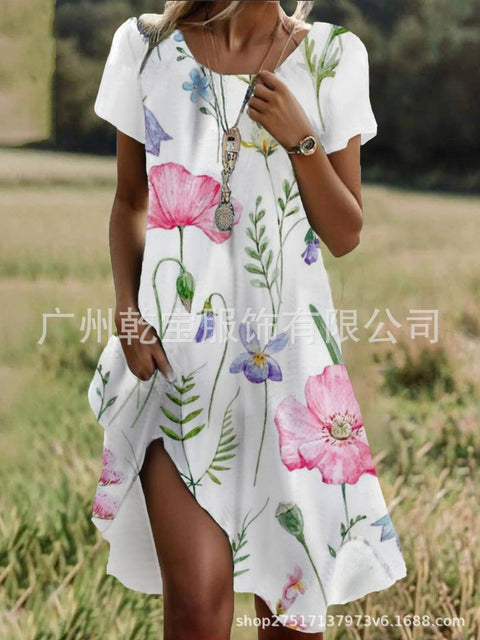 Floral print crew neck casual dress m303190