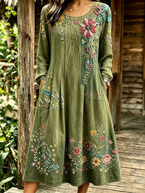 Mid-waist women's casual crew neck print women's dress FF303278