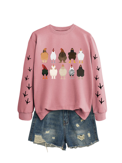 Crew neck long sleeve ten chickens footprint left and right hand print casual fashion sweater women m301720