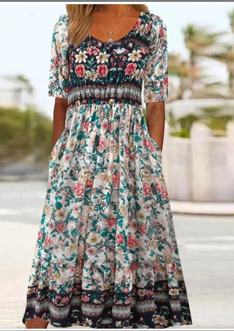 Up and down splicing pocket size printing large wide dress m302623-1