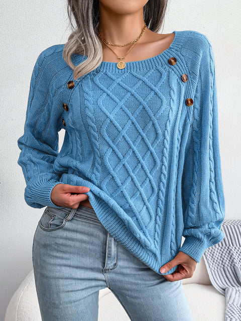 Casual square neck stud twist knitted pullover sweater m300572