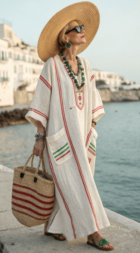 Elegant large size printed long pendulum dress m301523