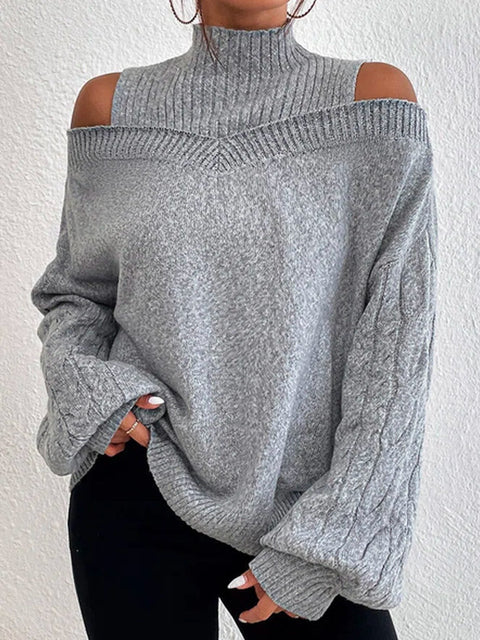 Pull col roulé épaules dénudées, pull ample en maille pour femme m300502 
