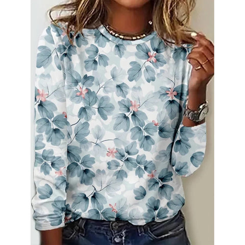 Long Sleeve T-Shirt Women's Solid Color Flower m300934