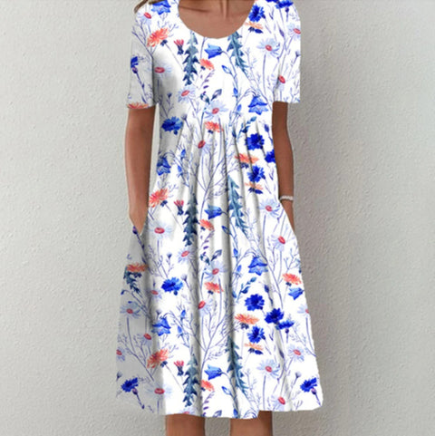 New casual print crew neck short-sleeved dress m300930