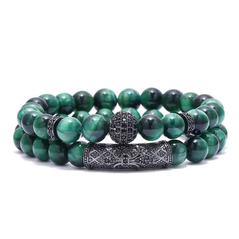 Tiger's eye copper micro-inlaid elastic bracelet black matte zircon m3331288