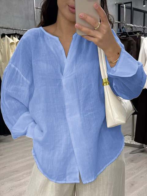 casual long-sleeved V-neck regular multi-color women's top shirt m303110