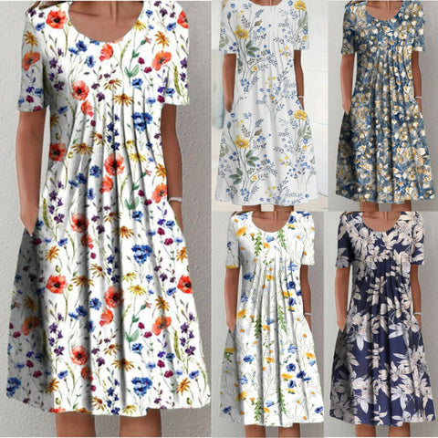New casual print crew neck short-sleeved dress m300930