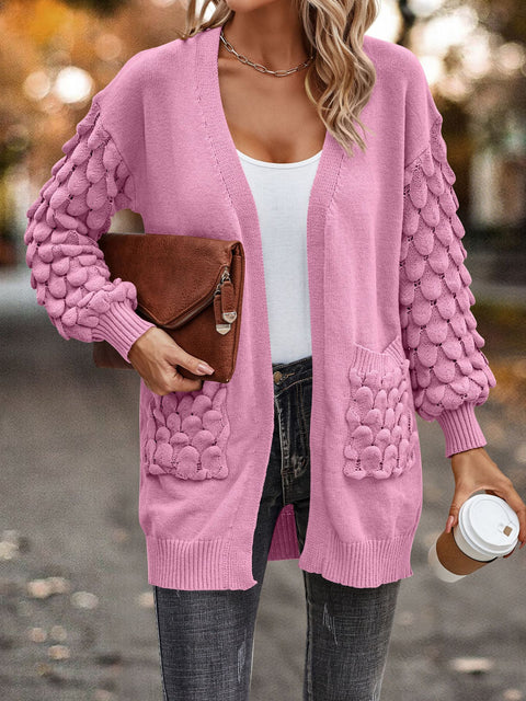 Autumn and winter feather net color V-neck cardigan long-sleeved knitted pocket sweater m300604