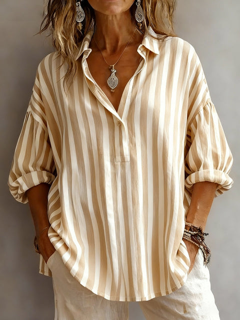 Long Sleeve Pullover Striped Loose Women's Shirt m303109