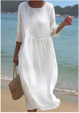 Women's Crew Neck Long Printed Casual Fashion Women's Dress m301059