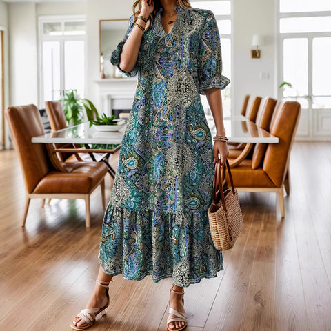 Printed V-neck plus size dress m301199