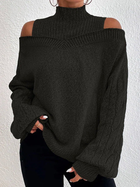 Pull col roulé épaules dénudées, pull ample en maille pour femme m300502 
