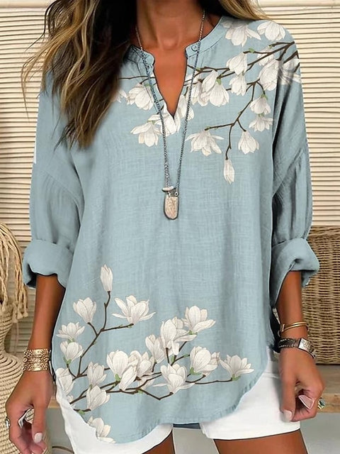 Small V-neck button-down shoulder long-sleeved women's T curved hem clothes m301361