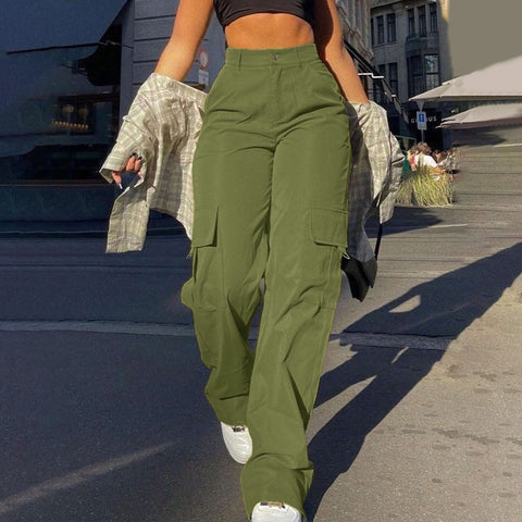 Fashion multi-pocket tooling straight trousers m301370