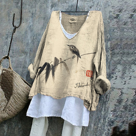 Pull décontracté imprimé à manches longues, col rond ample, T-shirt une pièce (sans sous-chemise) m301042