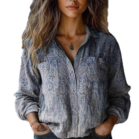 Fashion women's clothing European and American versatile printing casual lapel m301565