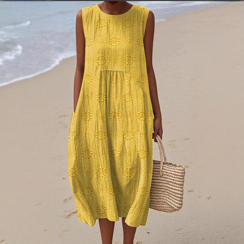 Summer sleeveless pocket casual print temperament long dress dress m302454