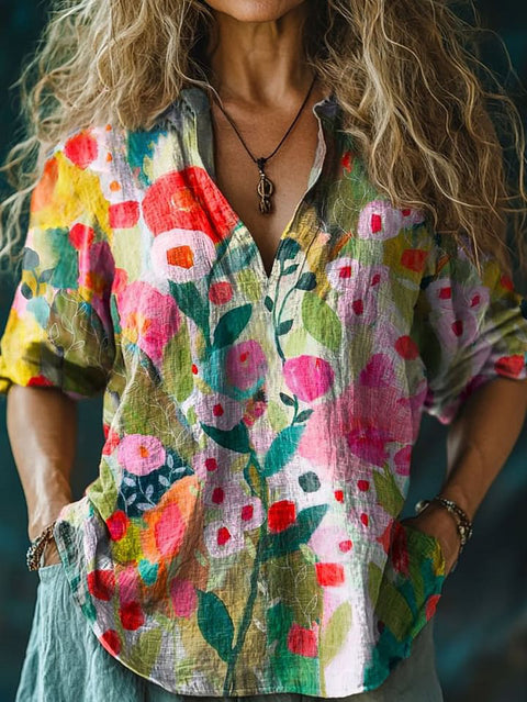 New 3D digital printing women's fashion V-neck loose shirt top spring and autumn m301745