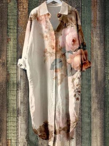 Fashion casual loose lapel mid-length shirt women's m301282