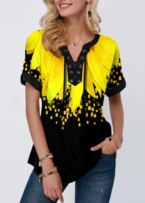 Haut ample à lacets imprimé d'été pour femme M300208 