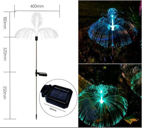 Lampe décorative d'ambiance solaire LED en fibre optique, lampe de pelouse d'extérieur étanche en forme de méduse m3330923