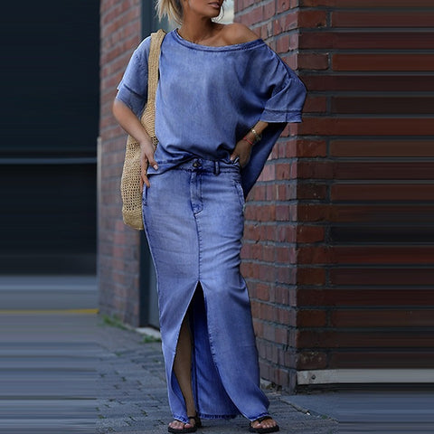 New women's fashion top split skirt two-piece skirt set m302303