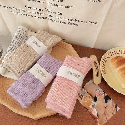 Dot yarn cashmere socks, children's mid length socks, autumn and winter thickened plush insulation, pile up wool long socks m1915010471