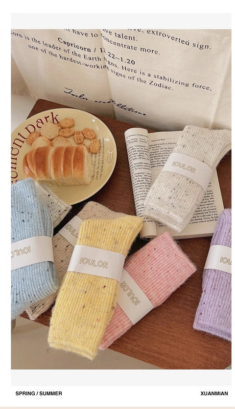 Dot yarn cashmere socks, children's mid length socks, autumn and winter thickened plush insulation, pile up wool long socks m1915010471