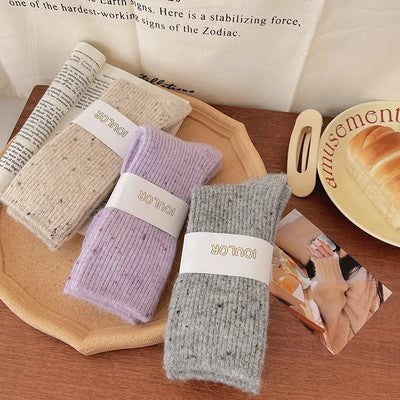 Dot yarn cashmere socks, children's mid length socks, autumn and winter thickened plush insulation, pile up wool long socks m1915010471