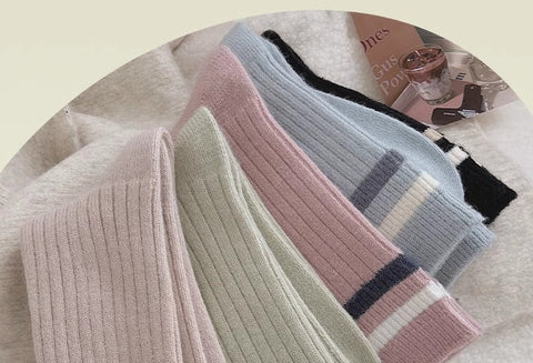 Striped plush socks, pure cotton thickened warm long socks m1915010462