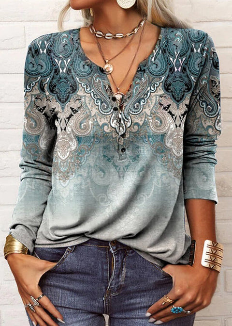 Color Block Round Neckline Long Sleeve Blouses m161512915 (5829597)