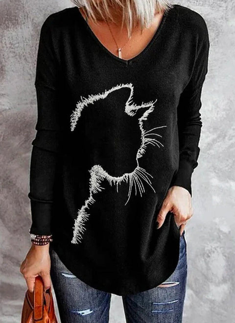 Animal V Neckline Long Sleeve T shirts m161513138 (5829736)