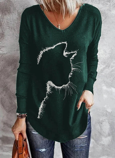 Animal V Neckline Long Sleeve T shirts m161513138 (5829736)