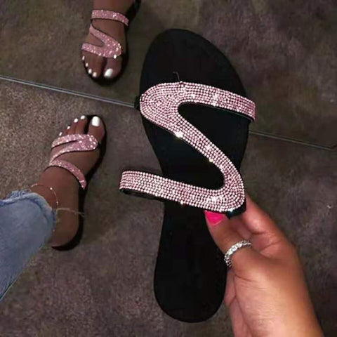 Diamond sandals summer flat bottomed casual open toe Roman women's slippers m1915010640