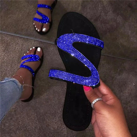 Diamond sandals summer flat bottomed casual open toe Roman women's slippers m1915010640