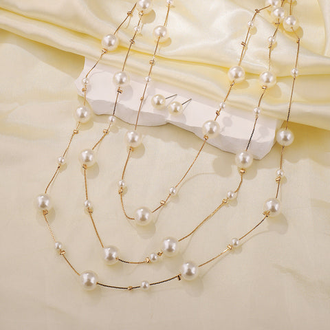 Light luxury pearl multi-layer necklace elegant small fragrance design m1915010512
