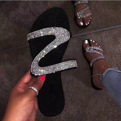 Diamond sandals summer flat bottomed casual open toe Roman women's slippers m1915010640
