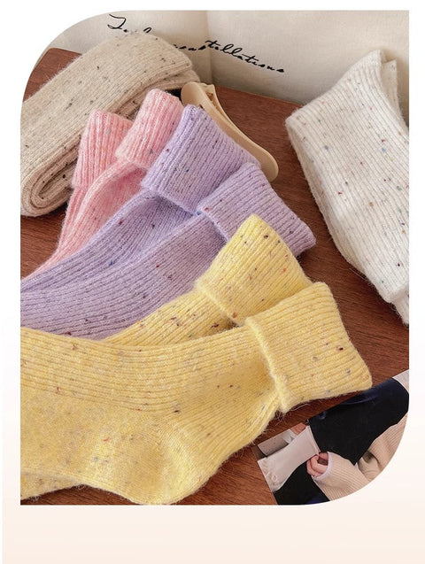Dot yarn cashmere socks, children's mid length socks, autumn and winter thickened plush insulation, pile up wool long socks m1915010471