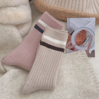 Striped plush socks, pure cotton thickened warm long socks m1915010462